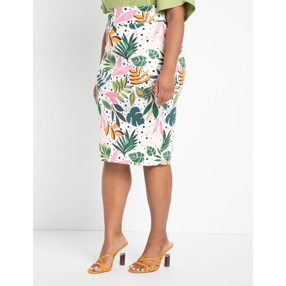 Eloquii Neoprene Pencil Skirt Scuba Pull On Floral Botanical Bliss High Rise